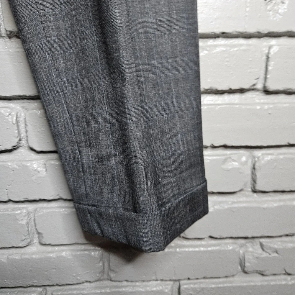 Vintage Burberry London Mens Wool‎ Suit Grey Plaid Windowpane 41R 34X30